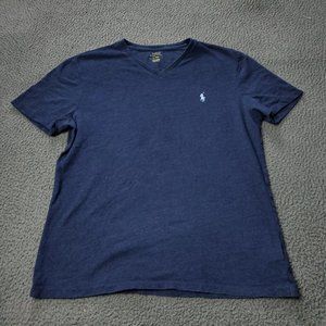 Polo Ralph Lauren V Neck Shirt Short Sleeve Blue Mens M Medium